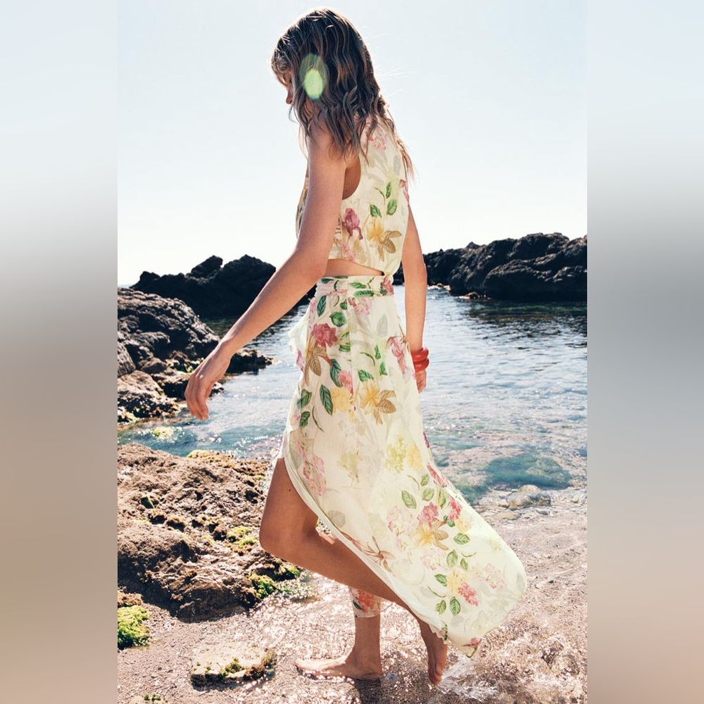 Zara Cream Floral High-Low Dress - Picture 4 of 10